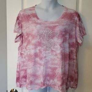 Cato Toe Die Pink Top with studded Fluer de Lis